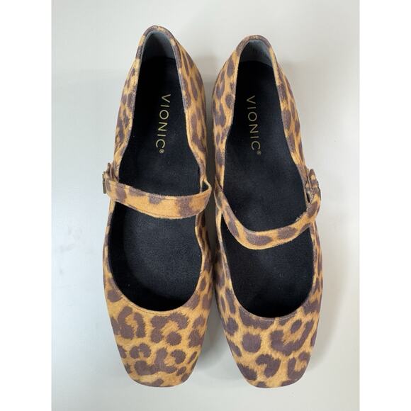 Vionic Womens Alameda Mary Janes Flat 8 Tan Cheetah Comfort Arch Support Leather - Picture 3 of 12